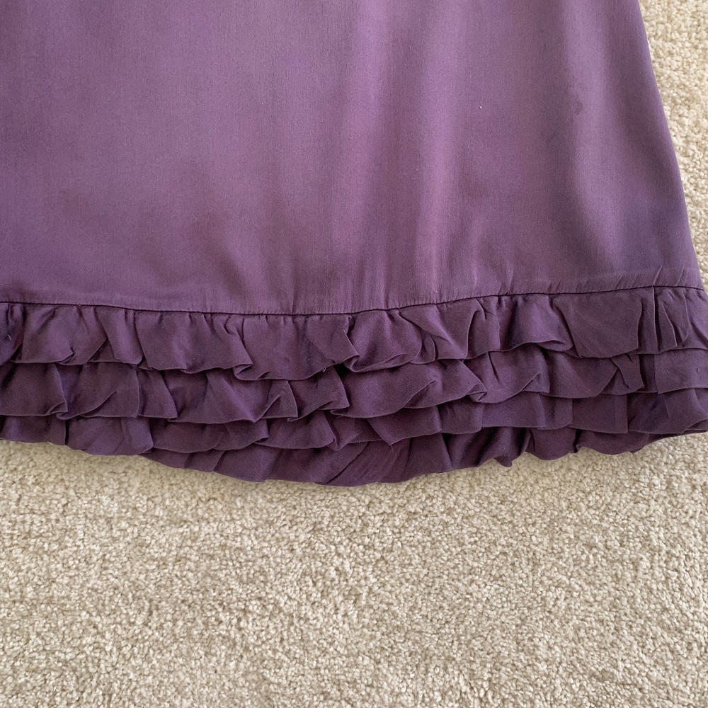 100% Silk Designer Marie Chantal Purple Dress with Ruffle Size 4 - Picture 4 of 10